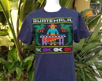 MEDIUM Guatemala SHIRT, Mayan T-shirt, Embroidered Playera Chapina, El Quetzal Cotton Tee, Crewneck Graphic Shirt, Guatemalan Gift for Him