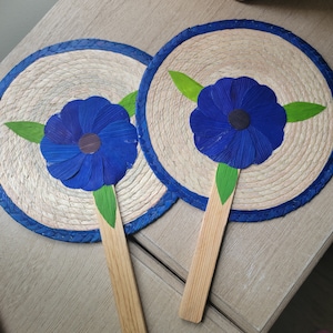 Blue Hand Fan, Palm Hand Fan, Handwoven Hand Fan, Summer Accessories
