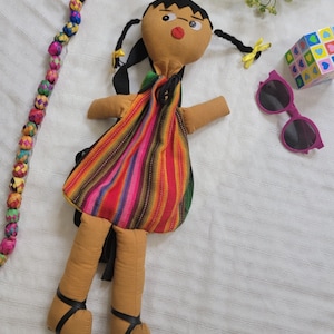 GUATEMALA BACKPACK, SARAPE Fabric Backpack  Tribal Backpack, Chiapas Bag, Adjustable Straps Backpack, Worry Doll Backpack