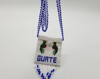 Quetzal Beutel Halskette Fransen Halskette Chapin Halskette Perlenkette Medizintasche Medizin Beutel El Quetzal Beutel Quetzal Beutel Huicholes