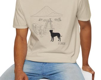 Guatemala Lake Atitlan T-Shirt, Panajachel  & Dog Drawing Graphic Tee, Minimalist Unisex Guatemalan Culture Gift