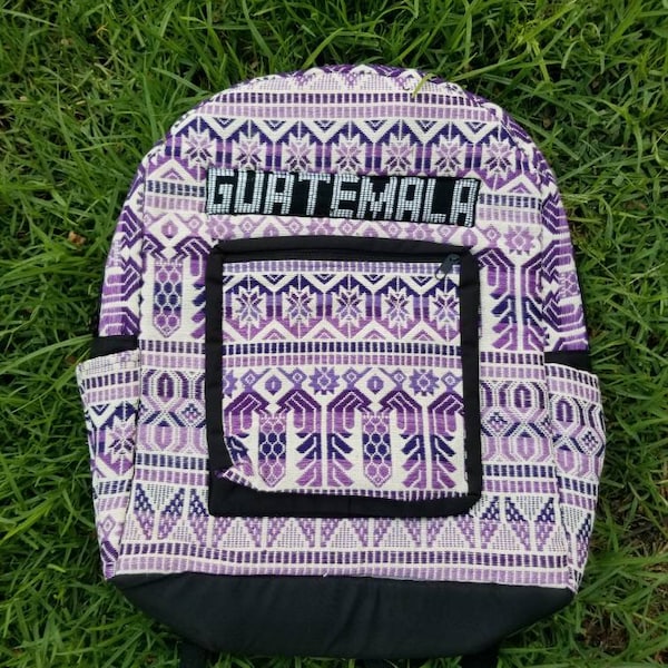 GUATEMALA BACKPACK, SARAPE Fabric Backpack  Tribal Backpack, Chiapas Bag, Adjustable Straps Backpack,  Purple Cotton Back bag