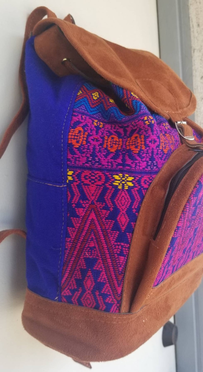 Blue backpack Suede Backpack Guatemalan backpack huipil bag handwoven backpack blue rainbow bag diaper bag Ocean blue multicolor carry on