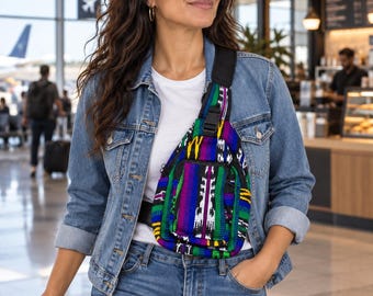 Guatemalan Multicolor Sling Bag | Handwoven Crossbody Backpack | Multicolor Textile Travel Pack
