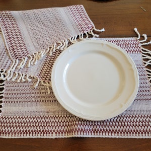 Burgandy and White Placemats, Dark Red Cotton Napkins, Guatemalan Placemats, Burgandy White Cotton Placemats