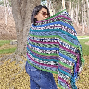 Vintage Mayan Rebozo from Guatemala – Handwoven, Multicolor, Artisan Shawl – Wearable Art & Home Decor