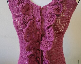Size 4 to 6, SMALL Pre-Loved Crochet Top, Purple Guatemalan Crochet Blouse, Thoughtful Gift for Guatemalan Mom