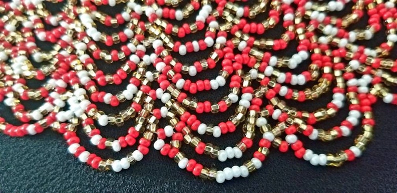 Red and White Beaded Necklace Red and Gold Choker Bib Necklace Christmas Necklace Red White short necklace Gold and red choker white and red