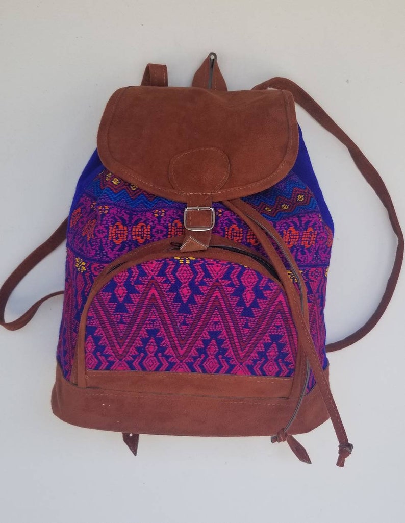 Blue backpack Suede Backpack Guatemalan backpack huipil bag handwoven backpack blue rainbow bag diaper bag Ocean blue multicolor carry on