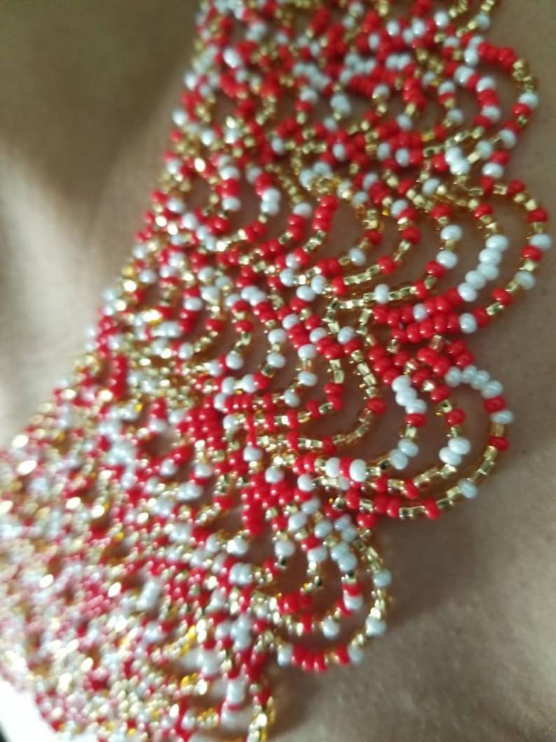 Red and White Beaded Necklace Red and Gold Choker Bib Necklace Christmas Necklace Red White short necklace Gold and red choker white and red