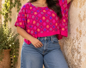 NEW Pink Huipil, Guatemalan Traditional Top from Coban, Alta Verapaz Traje