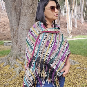 Vintage Mayan Rebozo from Guatemala, Multicolor Artisan Shawl, Guatemalan Perraje