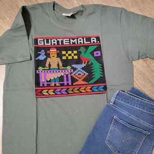 MEDIUM EMBROIDERED Unisex Guatemalan T-Shirt, El Quetzal T-Shirt, Mayan Symbols T-Shirt, Gift for Quetzal Lover, Gift for Guatemalan Dad