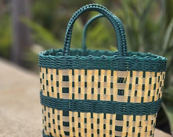 Green Off-White Plastic Lunch Bag: Green and White Mini Mercado Bag