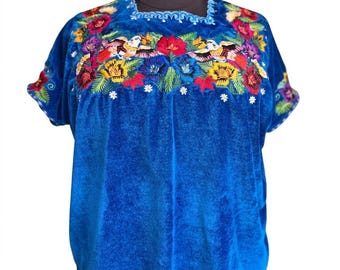 VINTAGE Bright Blue Huipil, Guatemalan Indigenous Top