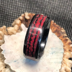 Schwarzer KeramikRing mit Feuerwehrschlauch Inlay- Ring, Herren, Hochzeitsband, Jahrestag, Geschenk, Inlay, Flitterwochen, Feuerwehrmann
