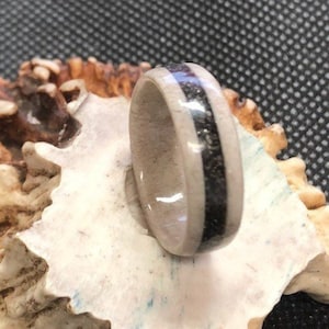 Whitetail Antler Ring with Crushed Black Obidian inlay - Ring, Mens, Wedding Band, Anniversary, Gift, Inlay, Honeymoon, Antler