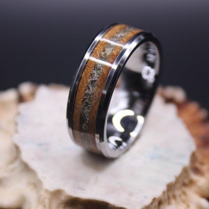 Tungsten Ring with Bourbon Barrel and Peridot Inlay- Ring, Mens, Wedding Band, Anniversary, Gift, Inlay, Honeymoon, August Birthstone