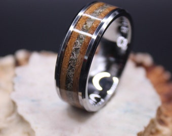 Tungsten Ring with Bourbon Barrel and Peridot Inlay- Ring, Mens, Wedding Band, Anniversary, Gift, Inlay, Honeymoon, August Birthstone