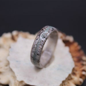 Whitetail Antler Ring with Aquamarine inlay - Ring, Mens, Wedding Band, Anniversary, Gift, Inlay, Honeymoon, Antler
