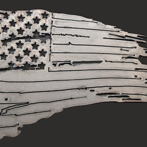 Distressed American Flag Metal Sign - USA Tattered Flag - Metal American Art - Raw