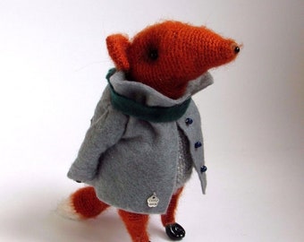 Gehäkelte Fuchs Spielzeug, Filzmantel, Sammler Figur