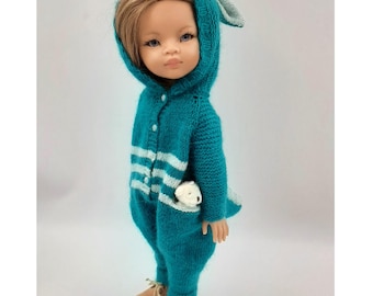 Outfit für Paola Reina, Gestrickter Drachen Overall, Overall, Puppenkleidung, Puppe 33 cm