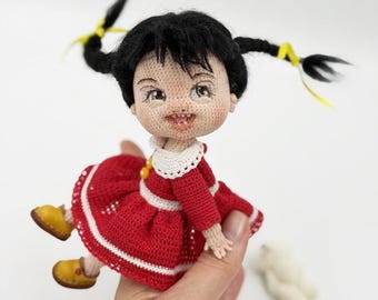 Miniature articulated crochet doll, collectible toy not for play