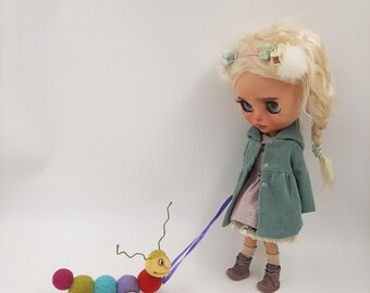 Needle Felted caterpillar, Friend for Blythe, Doll toy