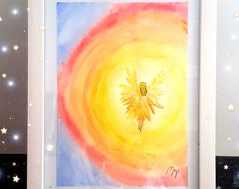 Angel picture, angel 2, angel picture, watercolor painting, poster, print A4, approx. 30 x 20 cm. To order