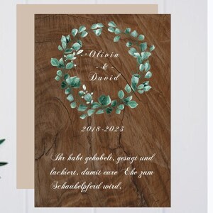 Tarjeta de boda personalizable "5º aniversario de boda", boda de madera, personalizable con nombre y fecha, tamaño. B6. Para ordenar
