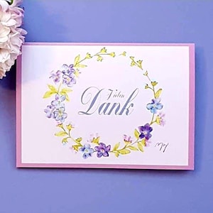 Tarjeta de agradecimiento, muchas gracias, tarjetas plegables, interior en blanco, + sobre a juego en color rosa, tamaño. aprox. 14 x 10 cm, texto en alemán. Listo para enviar