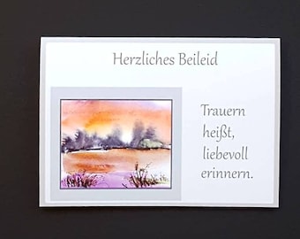 Farewell card, mourning, condolence card with envelope in grey, size approx. 14 x 10 cm, German text. High-quality print, ready to ship.