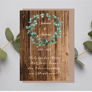 Personalisierbare Hochzeitskarte "5te Hochzeitstag", hölzerne Hochzeit,  Personalisierbar mit Name und Datum, Gr. B6. Auf Bestellung