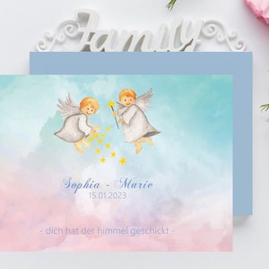 Tarjeta de nacimiento, bautismo, saludo de nacimiento, un ángel para ti, niño, niña, tarjeta de felicitación de nacimiento personalizable, un ángel para ti, tamaño. B6