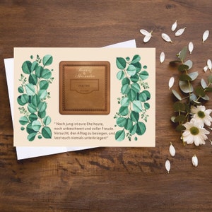 Personalisiertes Hochzeitskarte, 3. Hochzeitstag, Lederne Hochzeit, Karte Personalisierbar mit Name und Hochzeitsjahr. Gr. B6.Auf Bestellung