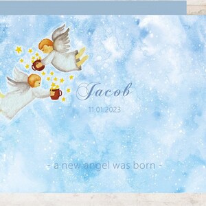 Tarjeta de nacimiento, bautismo, saludo de nacimiento, niño, niña, tarjeta de felicitación de nacimiento personalizable. Texto en inglés, gr. B6. Ordenar