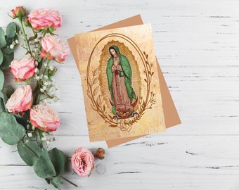Virgen de Guadalupe, Virgen de Guadalupe, 12 de diciembre, tamaño de tarjeta de felicitación aproximadamente 17 x 12 cm, interior en blanco, papel de alta calidad Listo para enviar