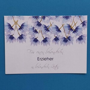 Abschied Erzieher, Grußkarte, Klappkarte, Innenteil blanko, mit Umschlag, Gr. B6, Digitaldruck, versandfertig.