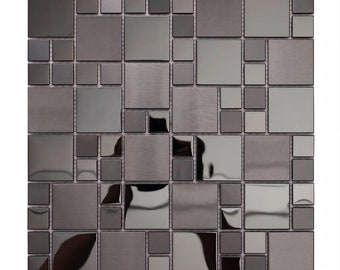 Brushed Matte Mix Glossy Black Metal Stainless Steel Mosaic Wall Tile SMMT2439