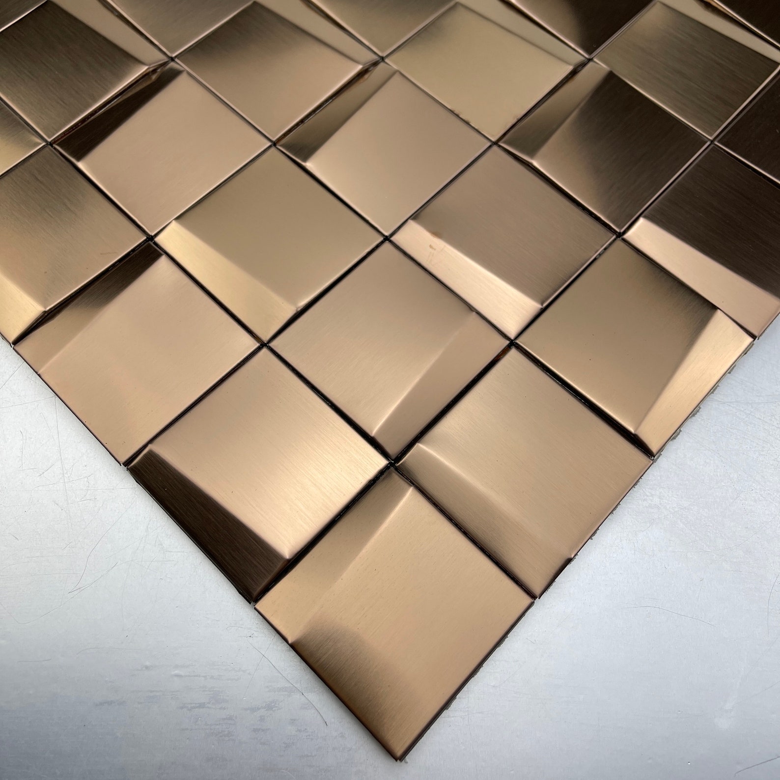 3D Art Rose Gold Brushed Metal Mosaic Stainless Steel Wall Tile Backsplash SMMT1906 Kitchen