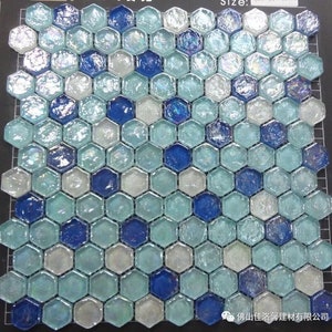 Hexagon White Macarone Navy Blue aquamarine Glass Mosaic Kitchen Backsplash Bathroom Shower Wall Tile JLX011