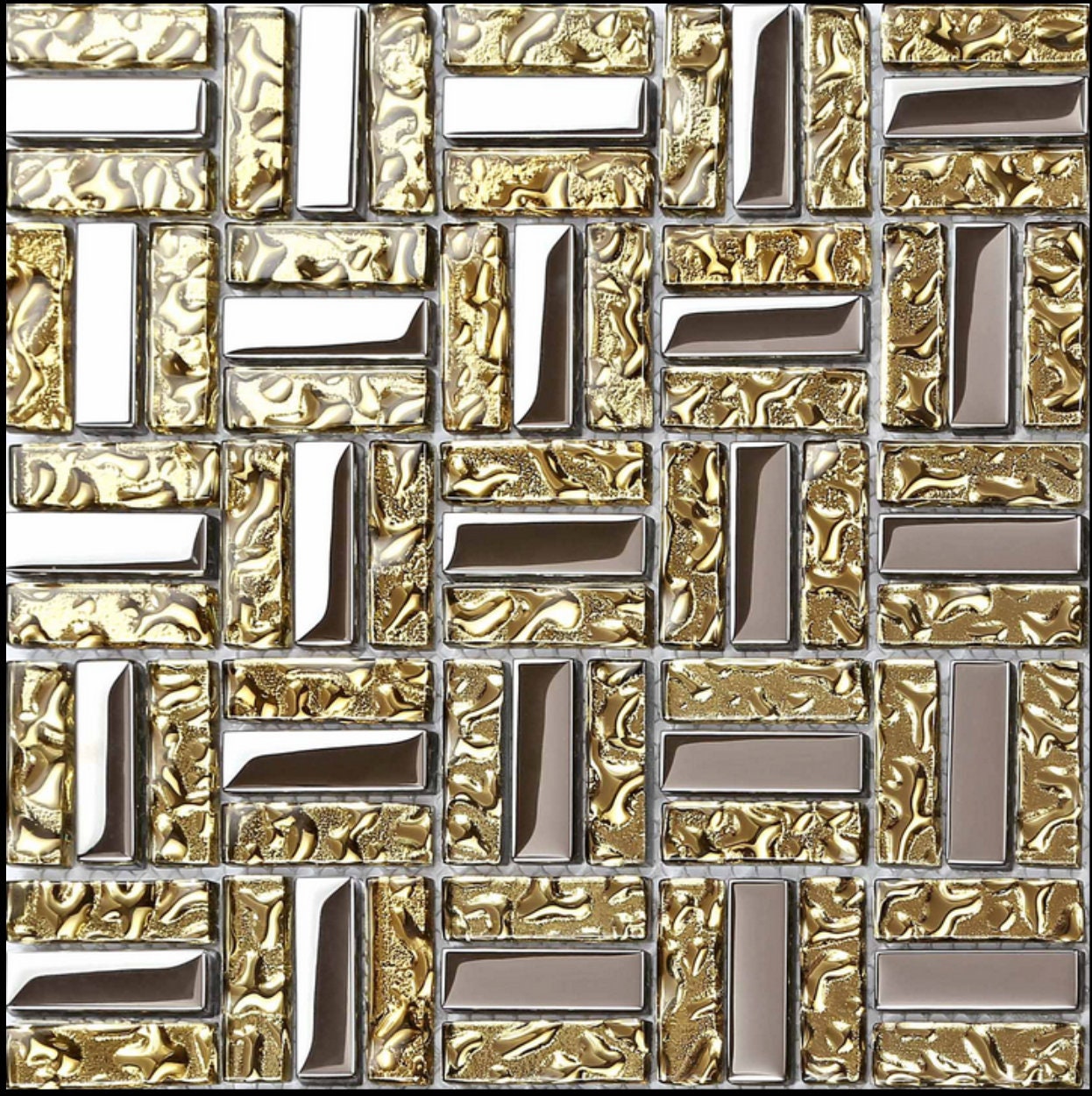 Electroplated Silver Yellow Gold Glass Mosaic Kitchen Tile   Etsy ...