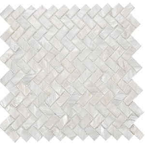 Handmade Herringbone White Mother of Pearl Shell Mosaic Kitchen Backsplash Tiles MOP123