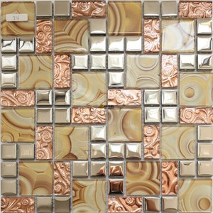 Crystal glass mosaic backsplash tile JMFGT005 electroplating silver yellow rose gold glass wall tile for kitchen bathroom