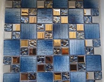 Blue Silver Glass Mosaic Glass Wall Tile Backsplash For Kitchen Bathroom FT001A
