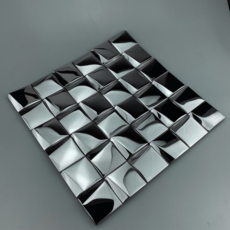 3D Art Glossy Silver Metal Mosaic Stainless Steel Tile Backsplash