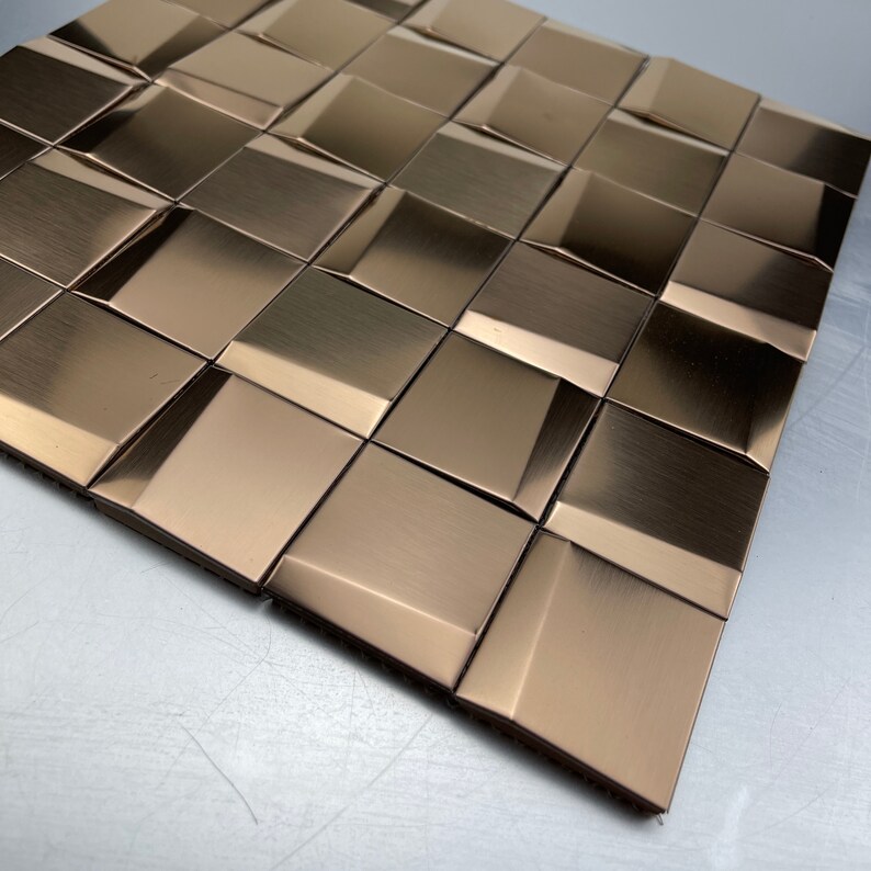 3D Art Rose Gold Brushed Metal Mosaic Stainless Steel Wall Tile Backsplash SMMT1906 Kitchen
