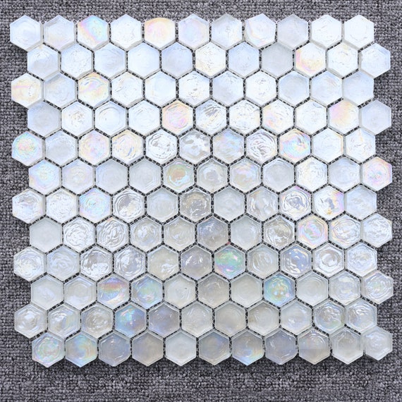 Hexagon Sugar Colored Rainbow Stained White Glass Mosaic - Glass Kitchen Wall Tiles Uk Hexagon Sugar Colored Rainbow Stained White Glass Mosaic - Glass Kitchen Wall Tiles Uk