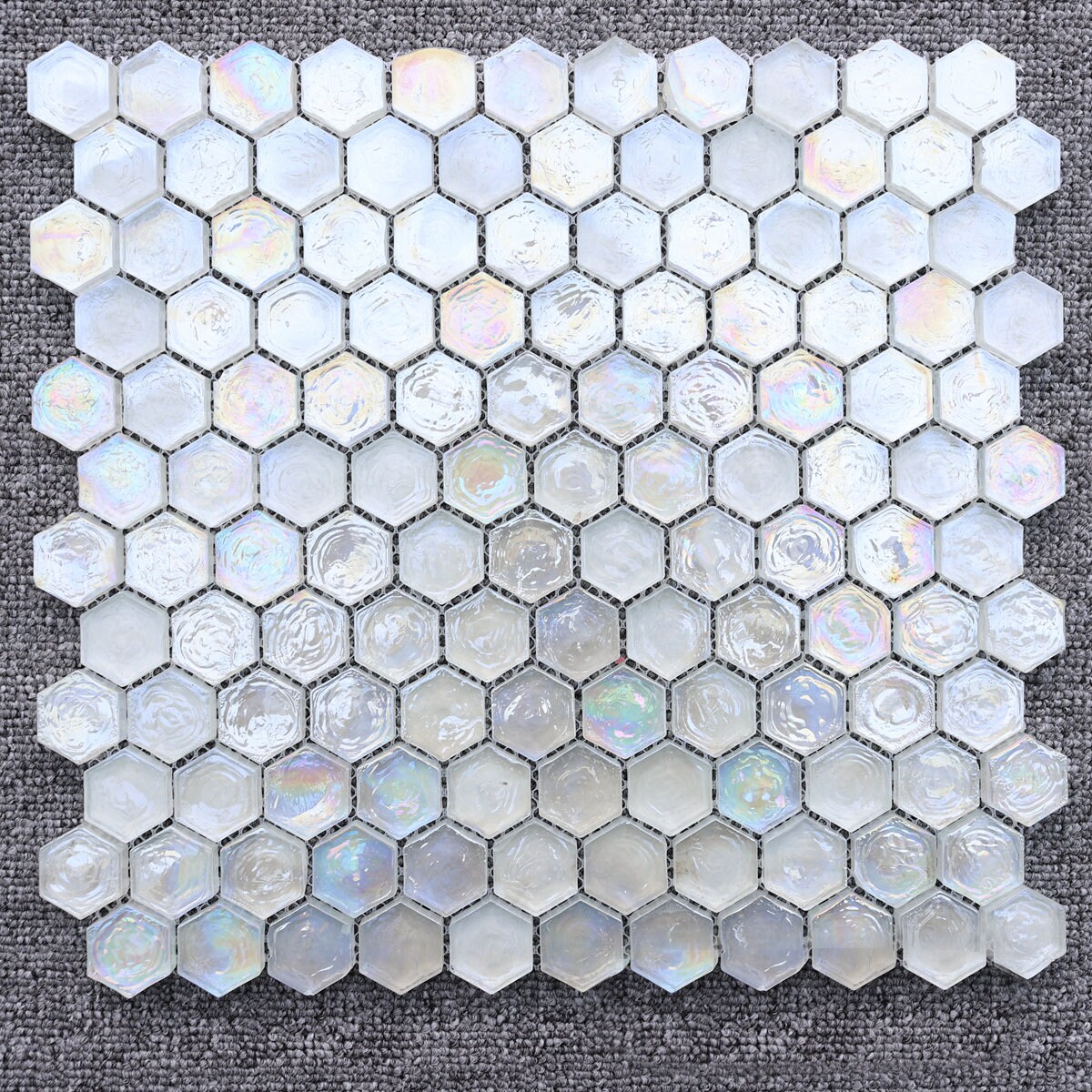 hexagon glass tile backsplash